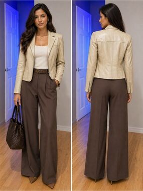 Women’s Tombolini Leather Blazer Jacket Cream Size 42